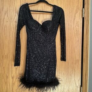 Windsor Black Sequin Long Sleeve Evening Dress Size Small